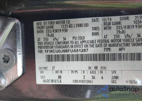 2015 Ford Escape Titanium из США, поврежденный, VIN 1FMCU0J98FUA51287